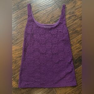 White House Black Market Purple Embellished Floral  Fitted Tank Top